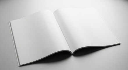 Open blank magazine or book with copy space on a white minimalist background