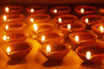 indian burning diyas oil lamps diwali festival india
