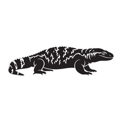 Gila Monster Silhouette with Unique Bead-Scaled Texture – Gila Monster Vector Graphic – Black Vector of Gila Monster – Reptile Vector