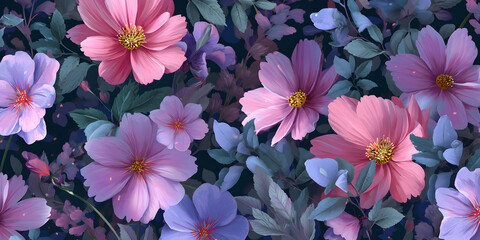 Fototapeta premium A purple and blue flower with a yellow center