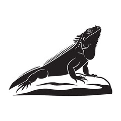 Iguana Silhouette with Bold Outline of Crest and Tail – Iguana Vector Artwork for High-Quality Graphics – Black Vector of Iguana