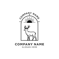 Elegant line art logo featuring an acoustic guitar, radiating light, within an arched frame, perfect for a music company.