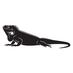 Iguana Silhouette Showing Tropical Creature Form – Iguana Vector Graphic for Elegant Artwork – Black Vector of Iguana
