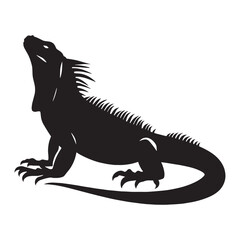 Iguana Silhouette Featuring Climbing Lizard Body Form – Iguana Vector Illustration for Print and Media – Silhouette of Iguana