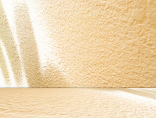 Begie background wall floor with shadow flower gradient peach color backdrop, minimal podium stage...