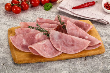 Sliced pork ham sausages slices