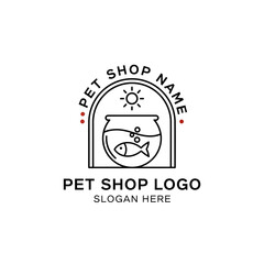 Modern minimalist pet shop logo featuring a fishbowl, sun, and arched design.