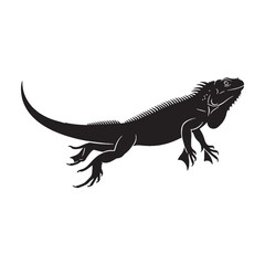 Iguana Silhouette with Distinct Spiny Back – Iguana Vector Artwork for Design Use – Black Vector of Iguana