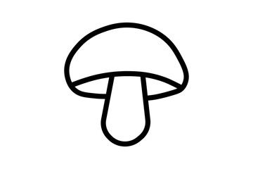 This image shows a simple black-and-white outline illustration of a mushroom. The mushroom has a rounded cap on top and a thick stem beneath it.