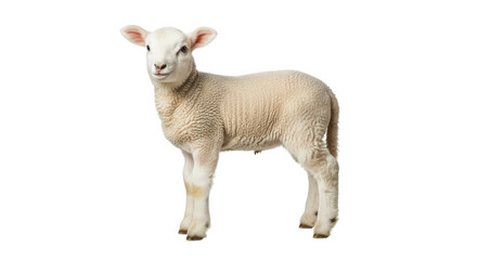 Obraz premium A cute young lamb stands isolated on a transparent background