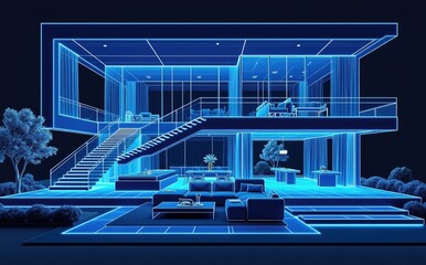 Modern architectural blueprint wireframe design house architecture