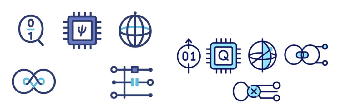 Quantum Computing Icons, Minimalist flat design