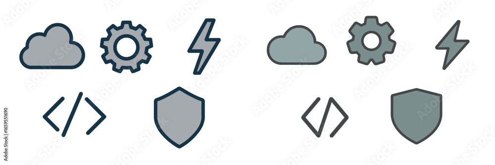 Poster technology and business icons for cloud, coding, and security