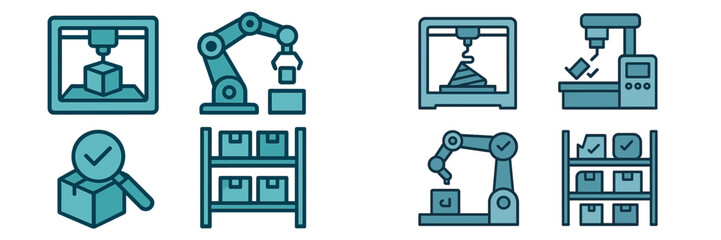 Industrial Automation and Logistics Symbols, Minimalist flat design