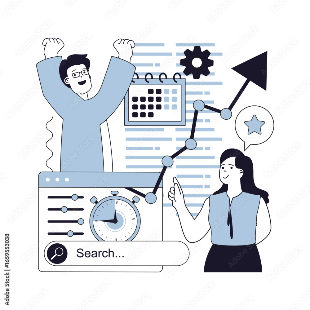 Poster seo optimization concept for modern web design. people working with online traffic data, selecting k