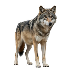 Fototapeta premium A gray wolf stands alert on a transparent background