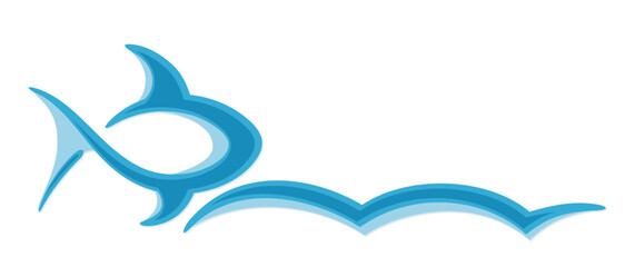 Symbol of a blue fish with wave.
