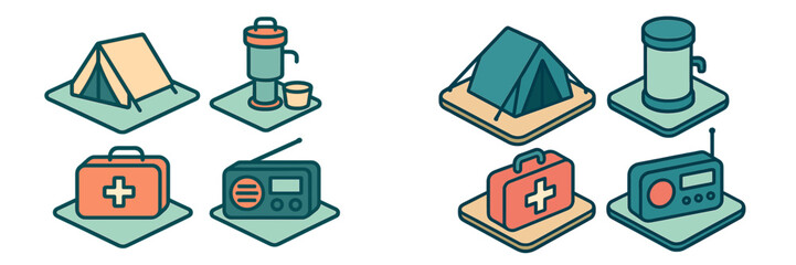 Camping Gear Icons Set, Minimalist flat design, isolated on white