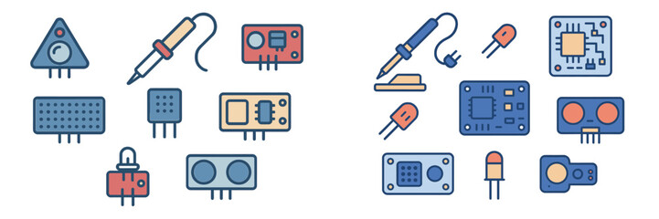 Obraz premium Electronic Components and Soldering Iron, Minimalist flat design