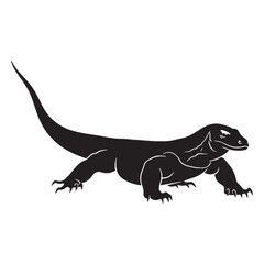 Clean Komodo Dragon Silhouette Featuring Distinct Reptilian Frame – Komodo Dragon Vector Graphic – Black Vector of Komodo Dragon