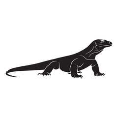 Minimalist Komodo Dragon Silhouette Highlighting Reptile Precision – Komodo Dragon Vector Design – Black Vector of Komodo Dragon