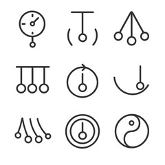 Fototapeta premium Pendulum Icon Set. Outline icon set of pendulum in abstract and symbolic concepts: time flow, balance, equilibrium, cyclic motion,