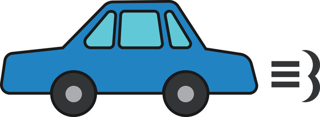 走っている青い車のイラスト