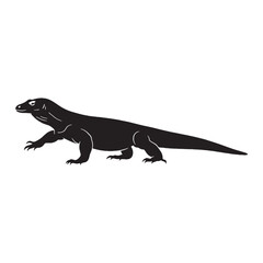 Detailed Komodo Dragon Silhouette with Bold Reptilian Contour – Komodo Dragon Illustration – Silhouette of Komodo Dragon