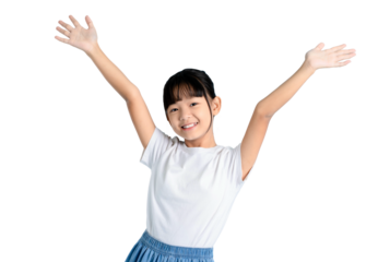 A happy girl is joyfully spreading her arms wide and smiling on PNG 