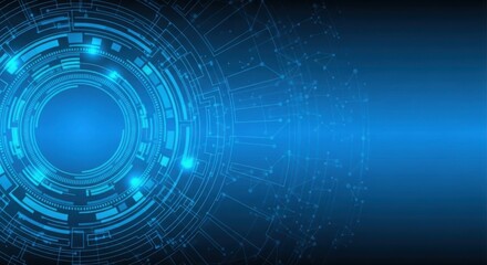 Abstract blue futuristic circular energy design with glowing lights and data streams