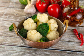 Vegan cuisine Steamed cauliflower and broccoli cabbage