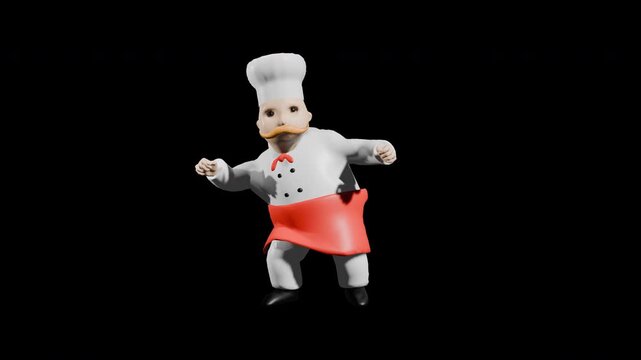 3d render chef dancing  ymca dance. prores 4444