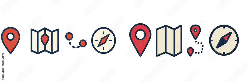 Aufkleber Map and navigation icons in vector style for digital projects
