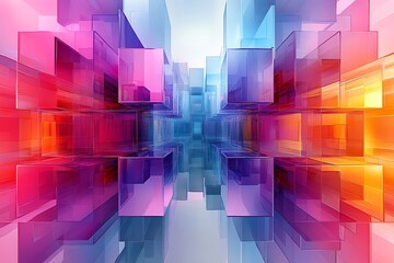 Abstract Colorful Geometric Pattern of Transparent Cubes in Futuristic Digital Art Style