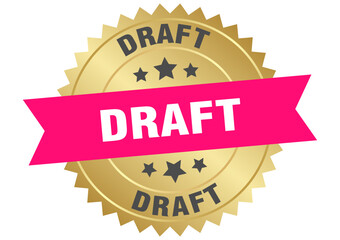 draft. draft round pink and gold label isolated on transparent background