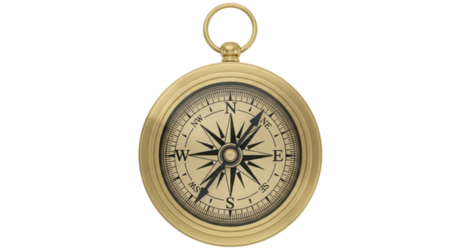 Isolated brass compass