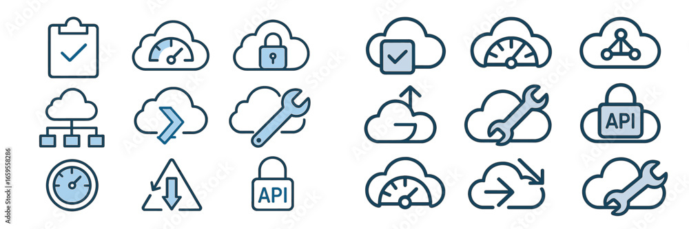 Poster cloud computing icons representing various services and tools