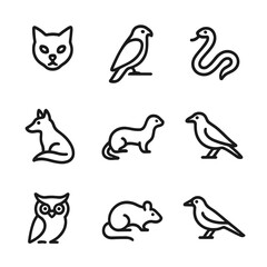 Fototapeta premium Robin Predators Icon Set. Outline icon set of robin predators: cat, hawk, snake, fox, weasel, crow, owl, rat, magpie. Line icons