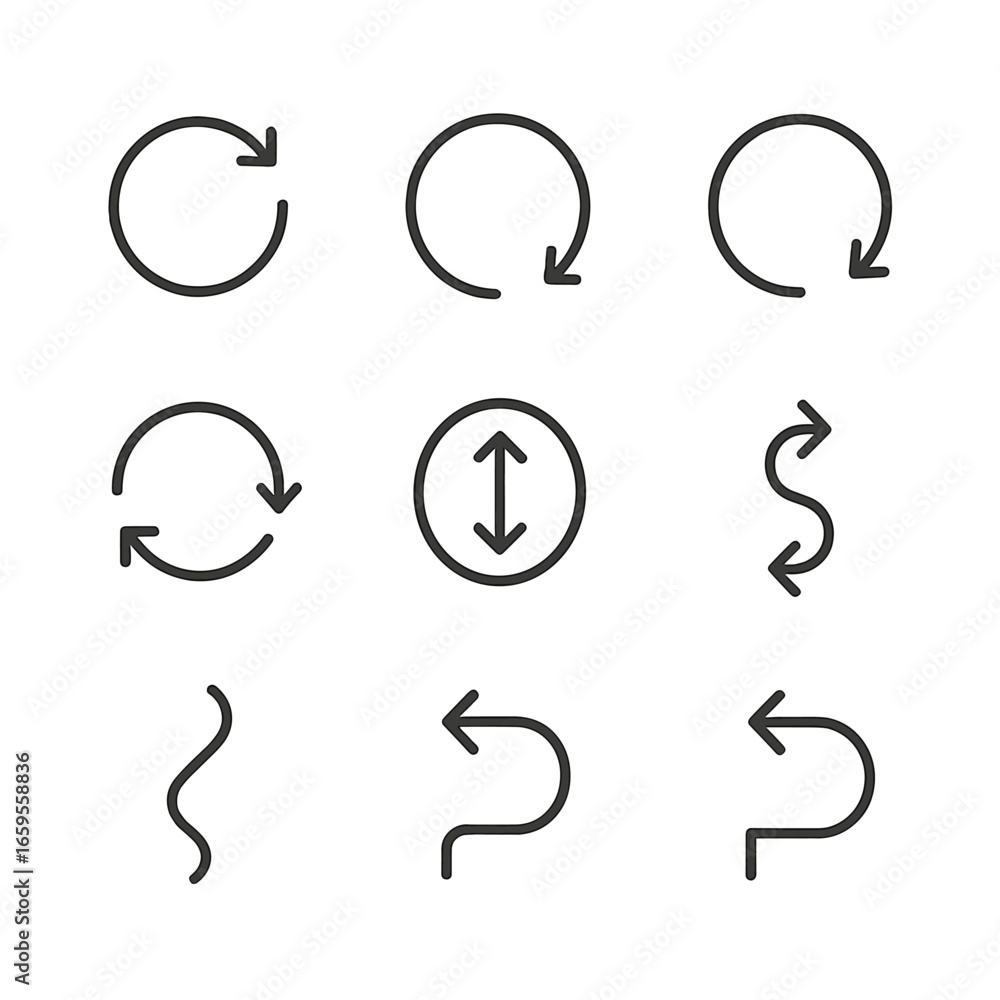 Poster rotation icon set. outline icon set of rotation movements: clockwise rotation, counterclockwise rota
