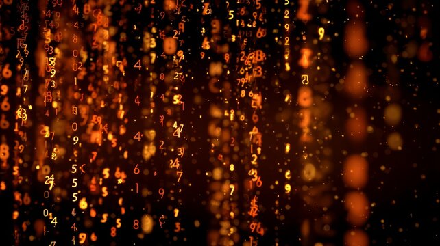 Glowing numeric matrix in amber tones. Artificial intelligence image