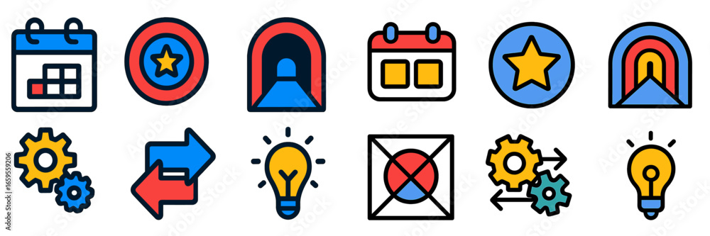 Poster colorful vector icons representing various concepts and activities