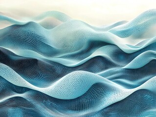 Abstract Blue Wave Pattern on White Background with Mesh Texture