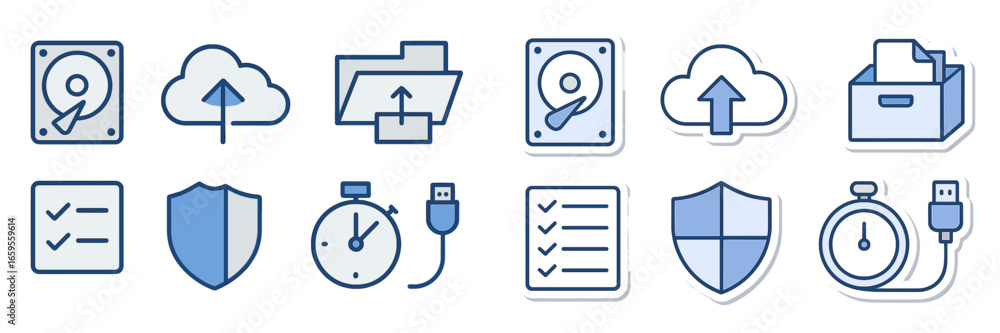 Poster data backup and security icons for cloud storage solutions