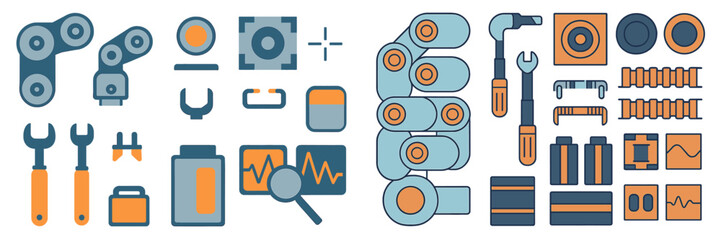 Vector art of industrial tools and robotics for design