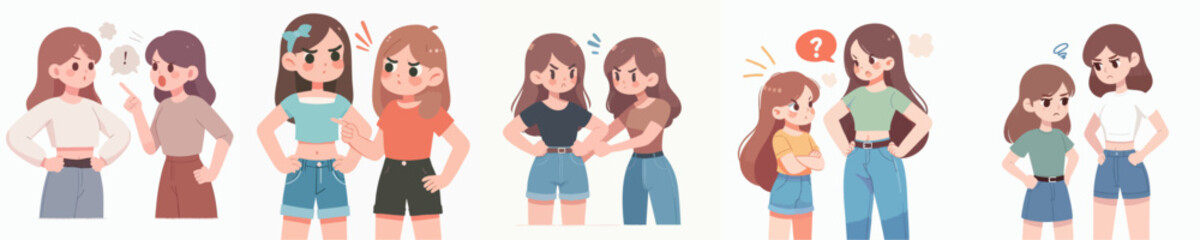 Flat Illustration Angry Girl Argument Scene Conflict Between Friend Character