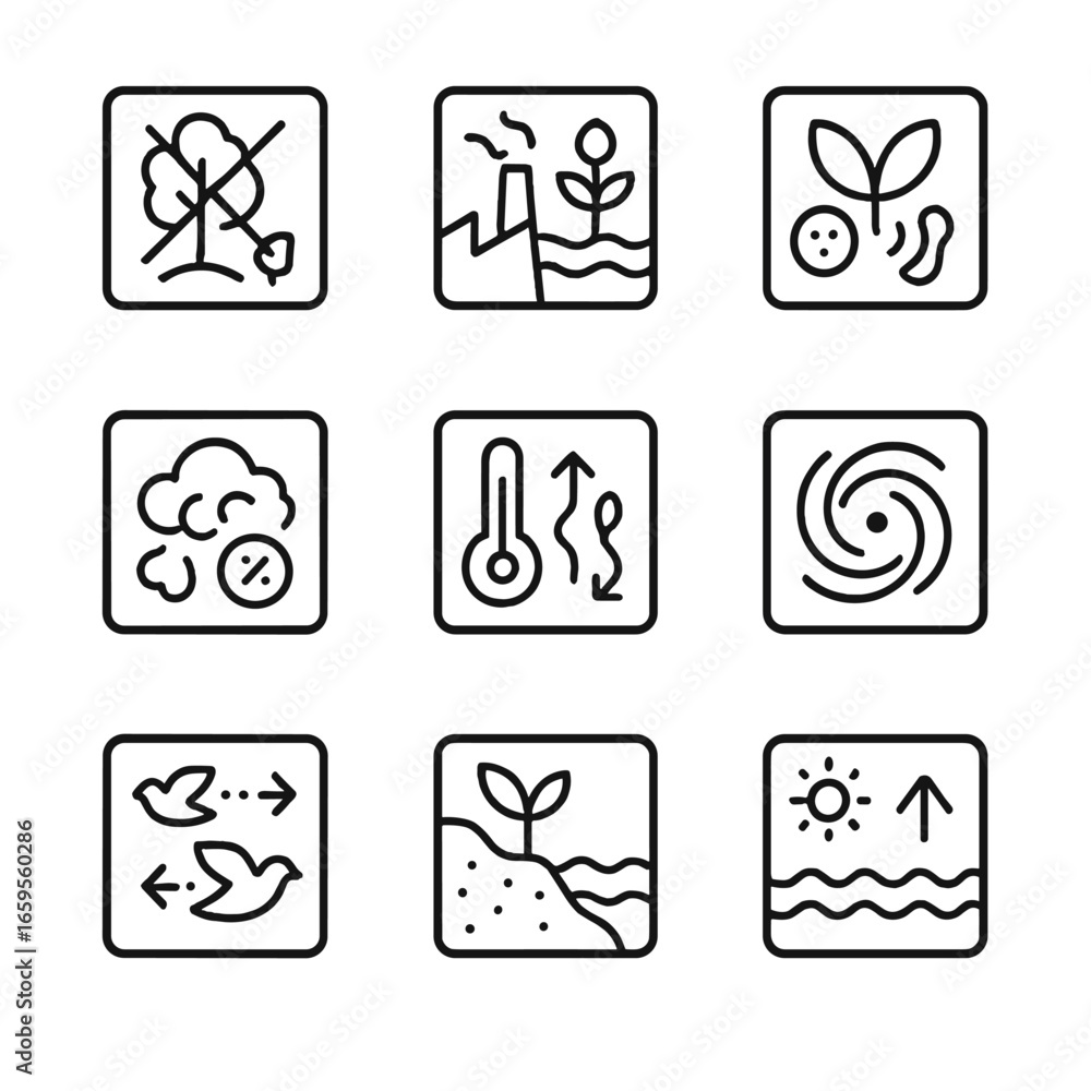Poster sensor signal icons. outline icon set of signal loss in sensors: temperature sensor failure, motion 