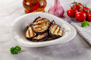 Tasty grilled eggplant round slices