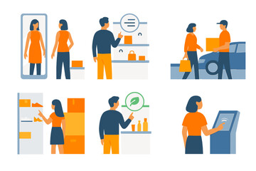 A vector illustration showcases various shopping activities
