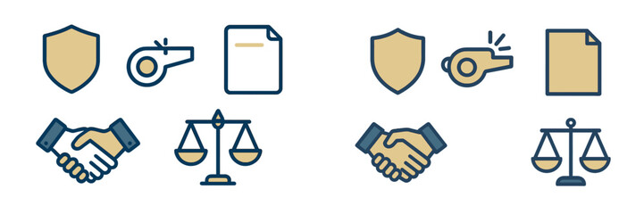 Icons representing protection, law, and teamwork in vector design