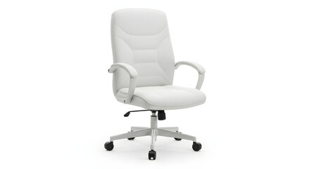 Fototapeta premium White Leather Office Chair with Wheels